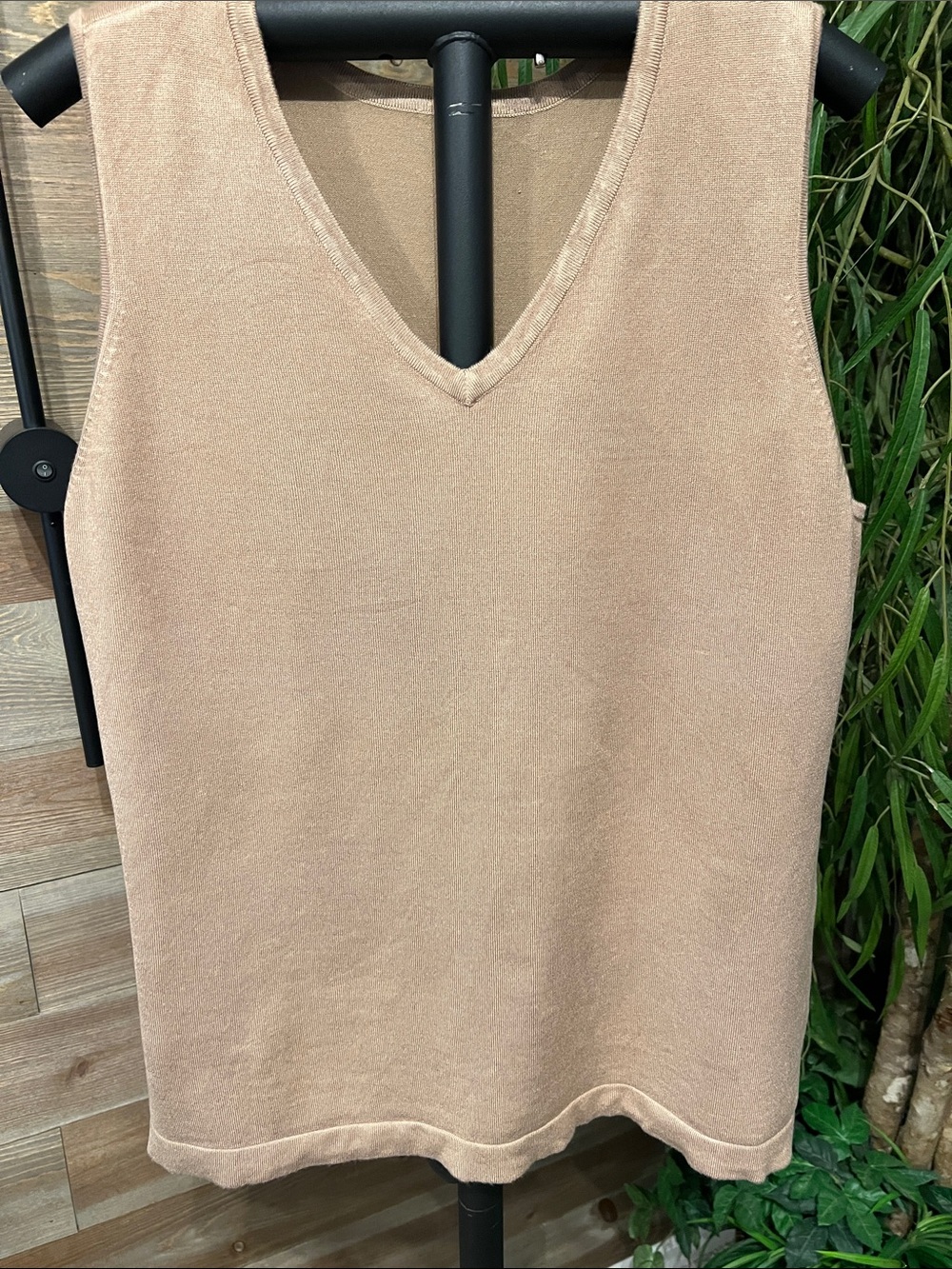 V neck khaki sweater tank top soft as cashmere. Large